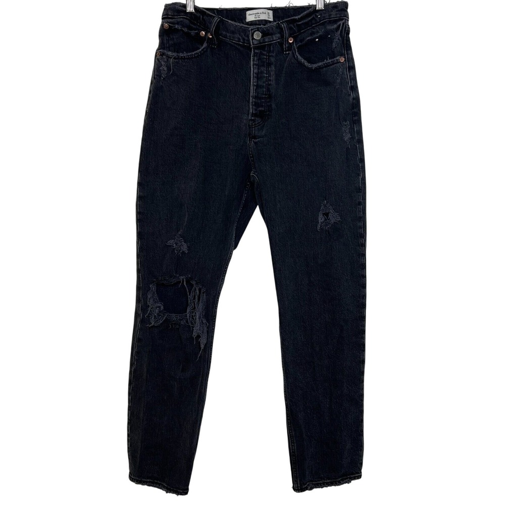 Abercrombie Fitch Jeans The Dad 10/30 Distressed Black High Rise Button Fly Y2K